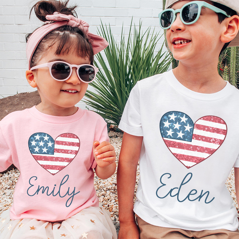 Personalized Kid 4th Of July Heart Independence T-Shirt| Cloth1453