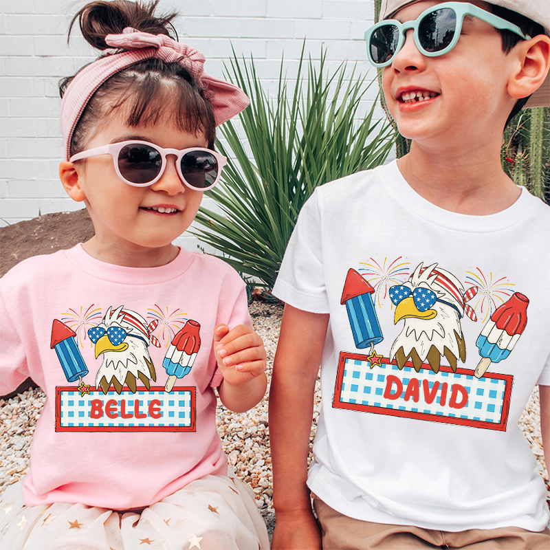 Personalized Kid 4th Of July Eagle Firework Independence T-Shirt| Cloth1461