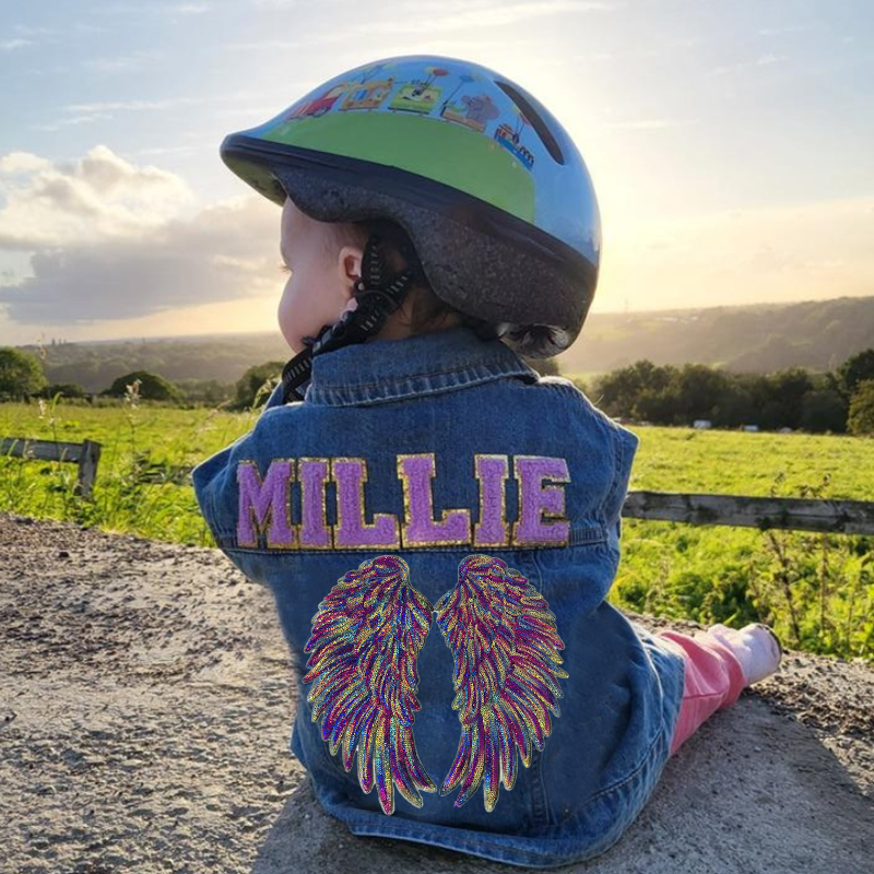 Personalized Kids Angel Wing Patch Denim Jacket| Cloth208
