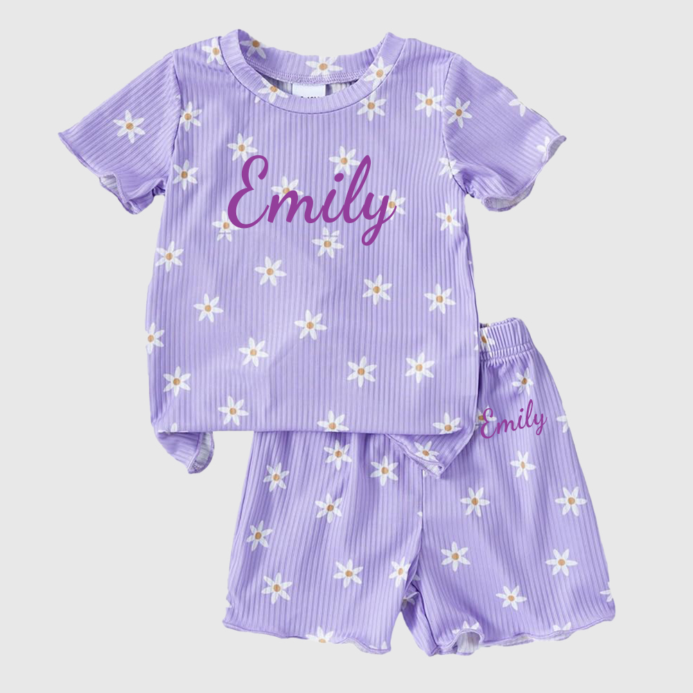 Personalized Girl Summer Floral Toddler Shorts Set| Cloth220