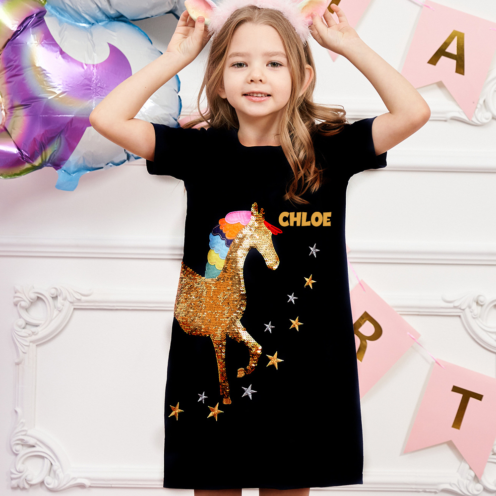 Personalized Girl Summer Unicorn Casual Dress| Dress11