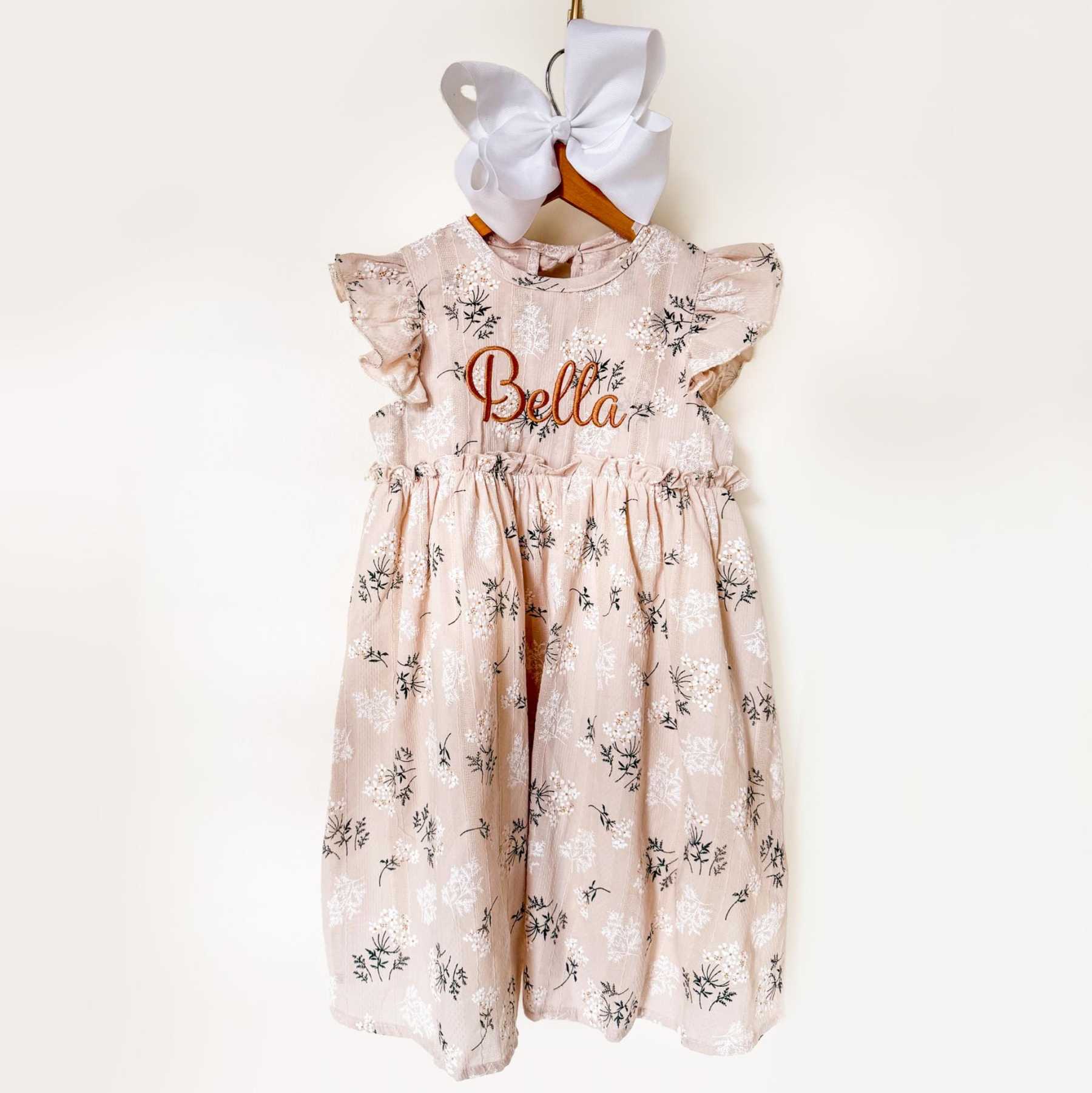 Personalized Girl Embroidered Name Floral Dress With Bow| Dress80