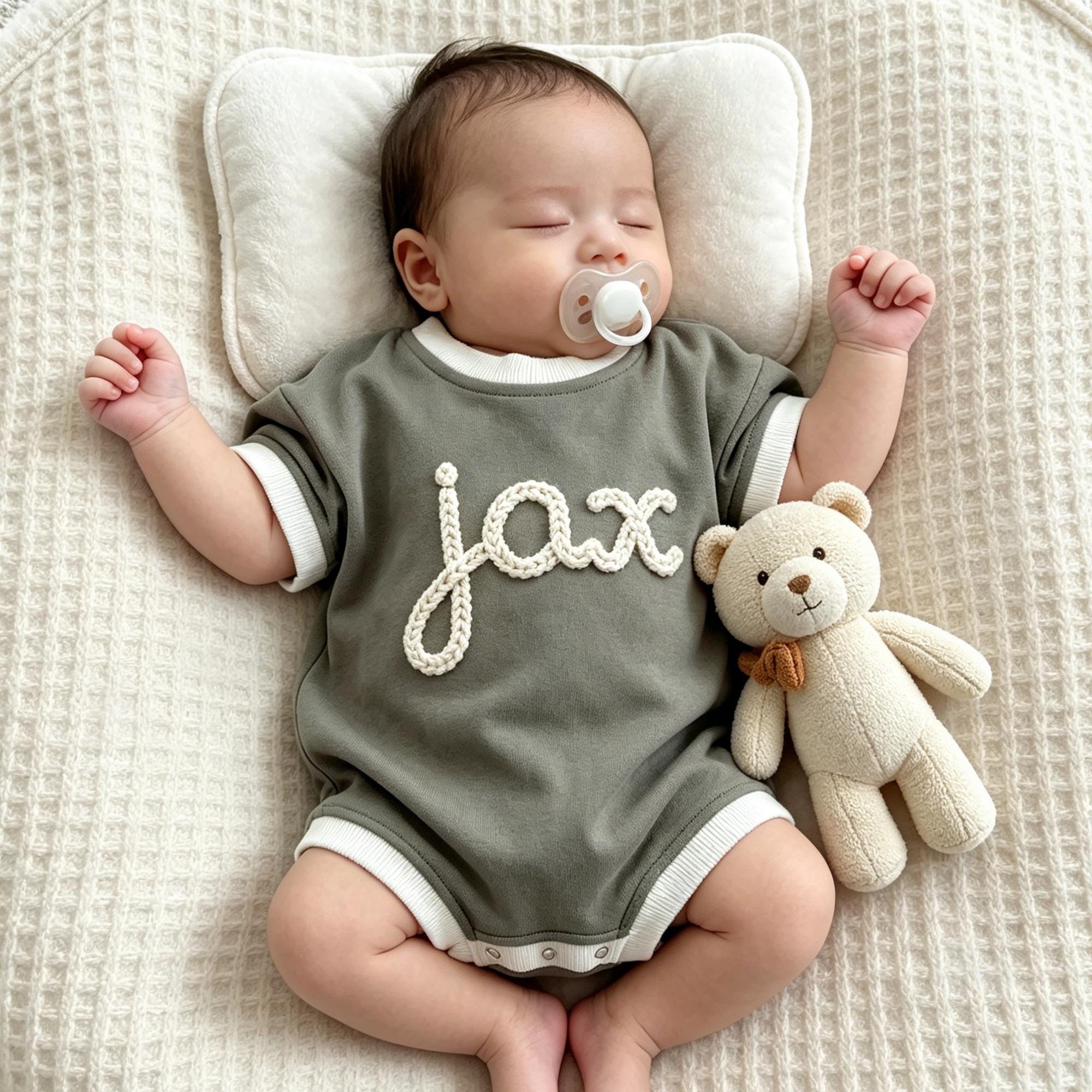 Personalized Hand Embroidered Short Sleeve Baby Bubble Romper | BBcloth142