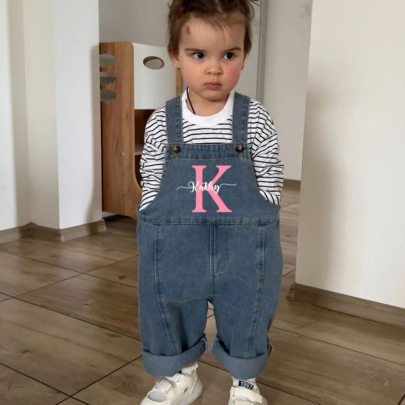 Personalized Kids Initial Oversized Denim Loose Overalls| Pants10