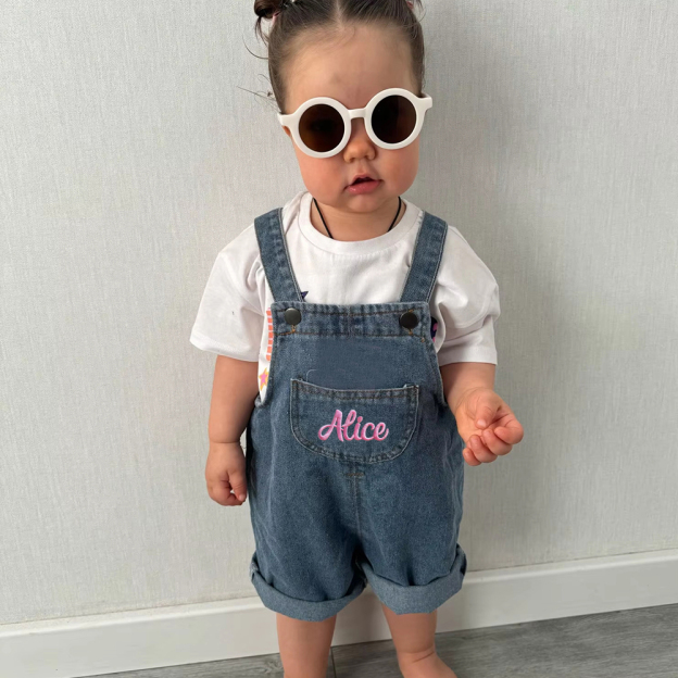 Personalized Kids Embroidered Denim Overalls| Pants21