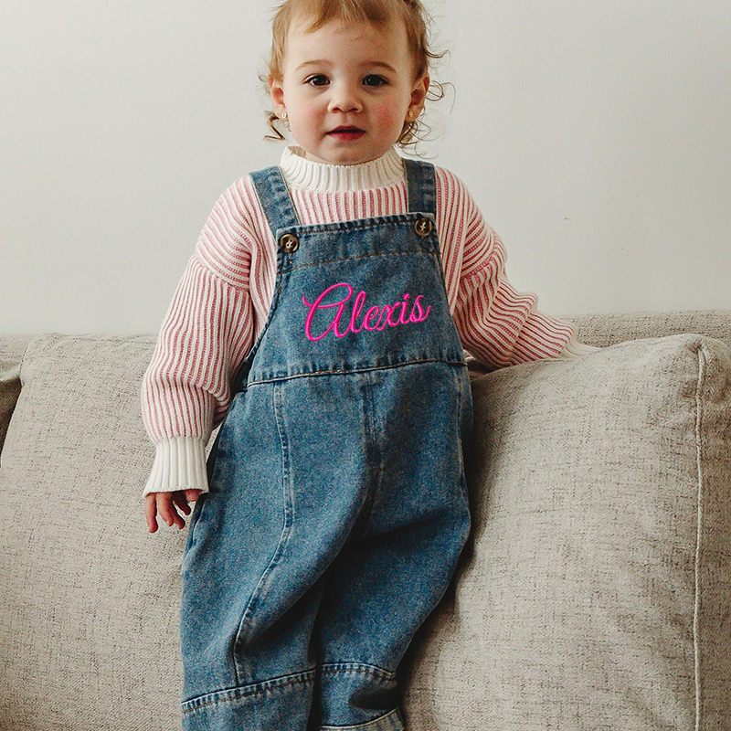 Personalized Kids Embroidered Oversized Denim Loose Overalls| Pants20
