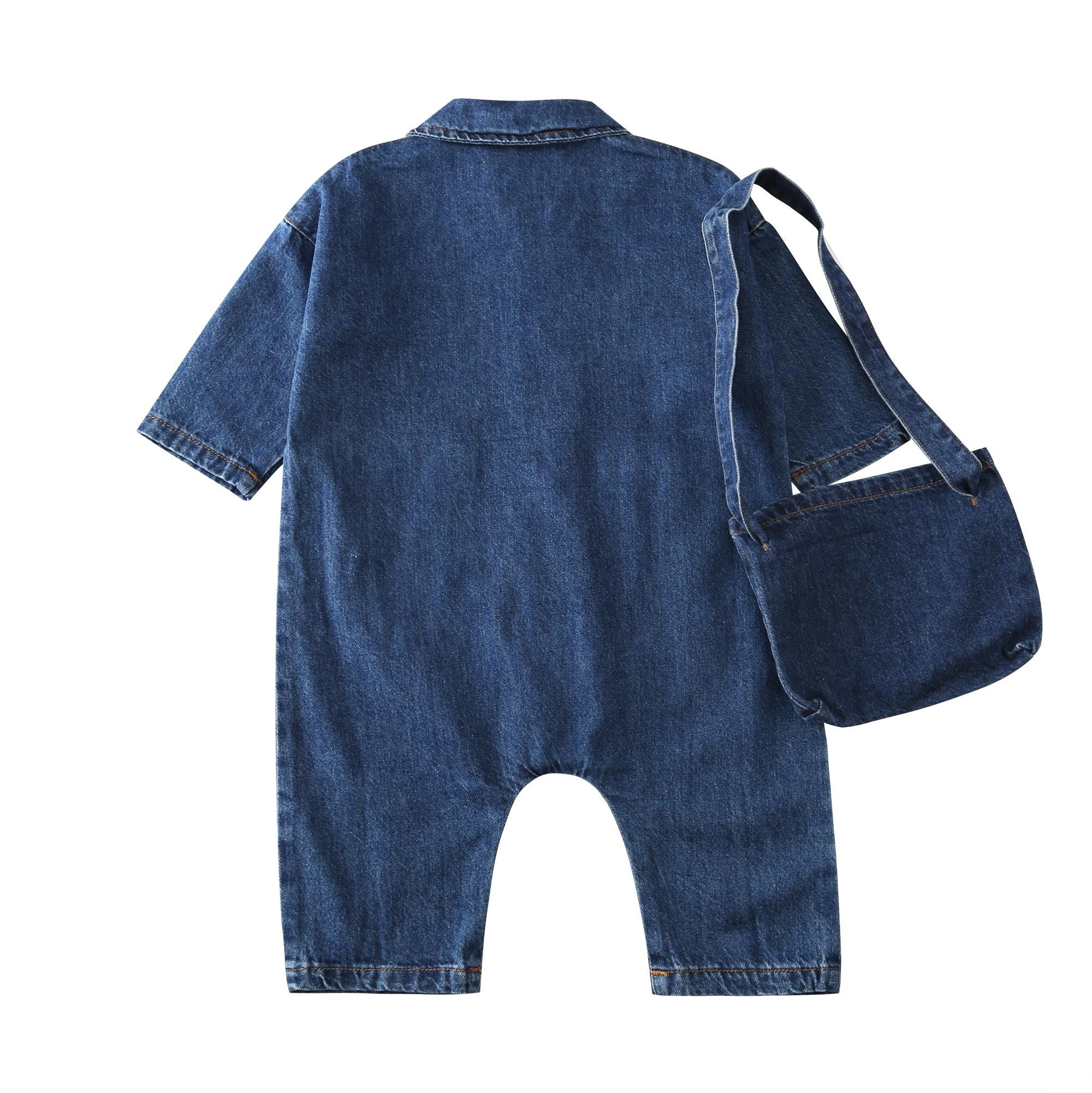 Personalized Baby Bear Denim Onesie With Bag Set| BBCloth88