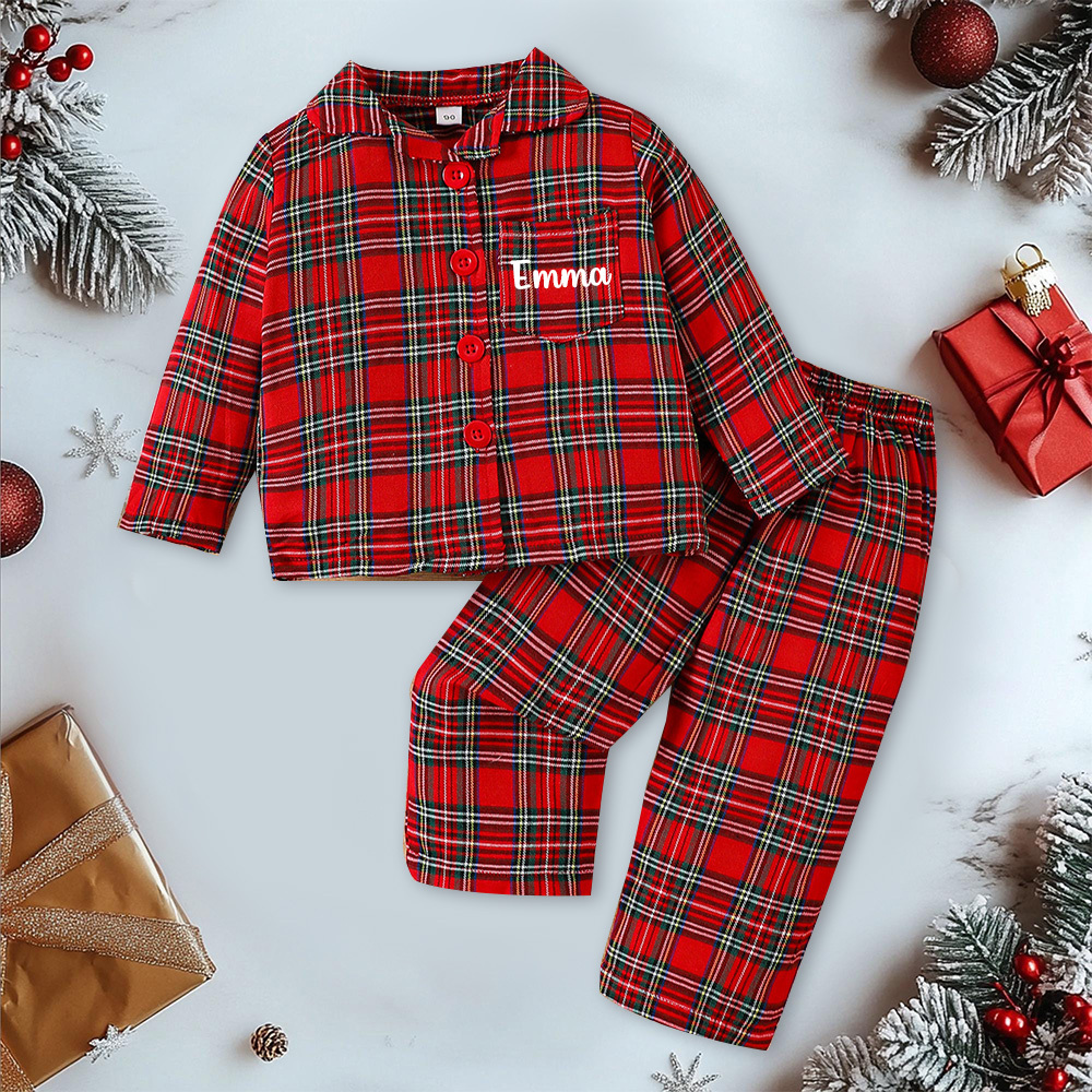 Personalized Kids Xmas Plaid Pajamas| YESMC33