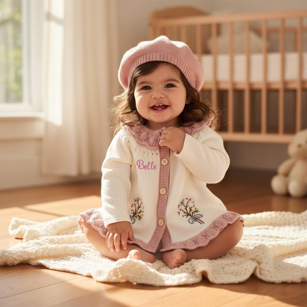 Personalized Baby Girl Vintage Flower Cardigan| BBcloth114