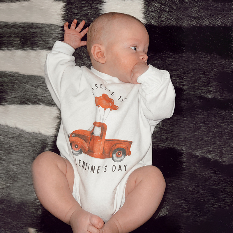 Personalized Baby First Valentines Day Sweatshirt Romper| YESVa04