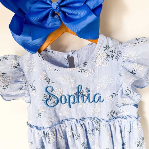 Personalized Girl Embroidered Name Floral Dress With Bow| Dress80