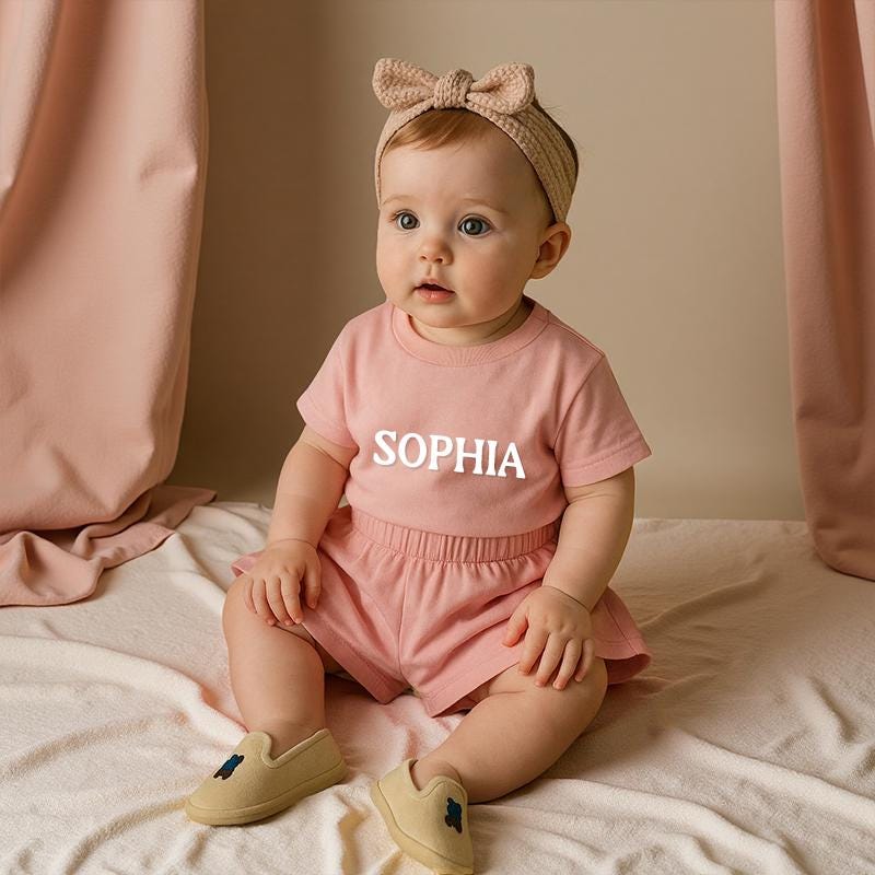 Personalized Kid Summer Puff Name T-Shirt and Shorts Set| Cloth232