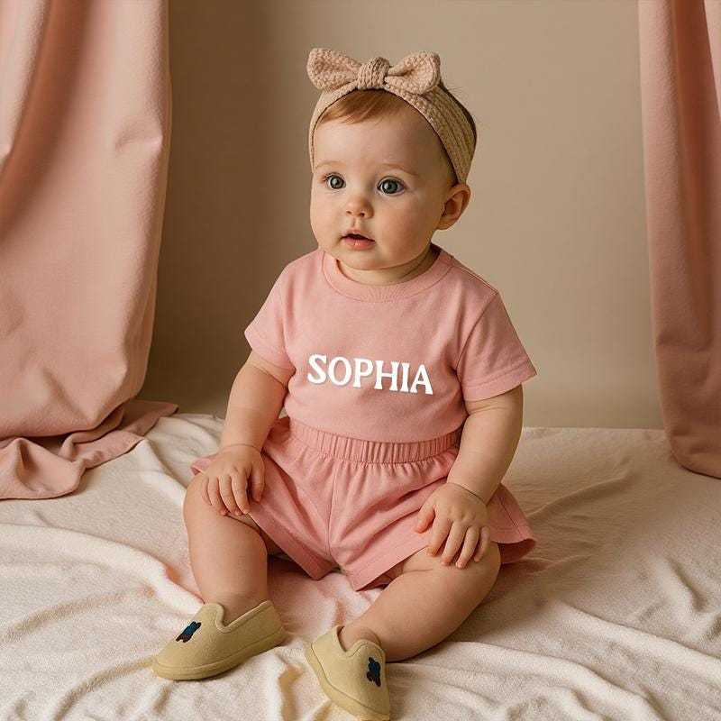 Personalized Kid Summer Puff Name T-Shirt and Shorts Set| Cloth232