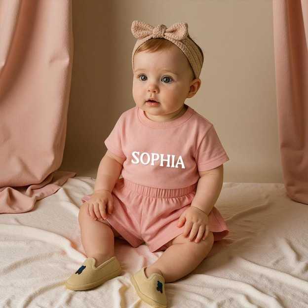 Personalized Kid Summer Puff Name T-Shirt and Shorts Set| Cloth232