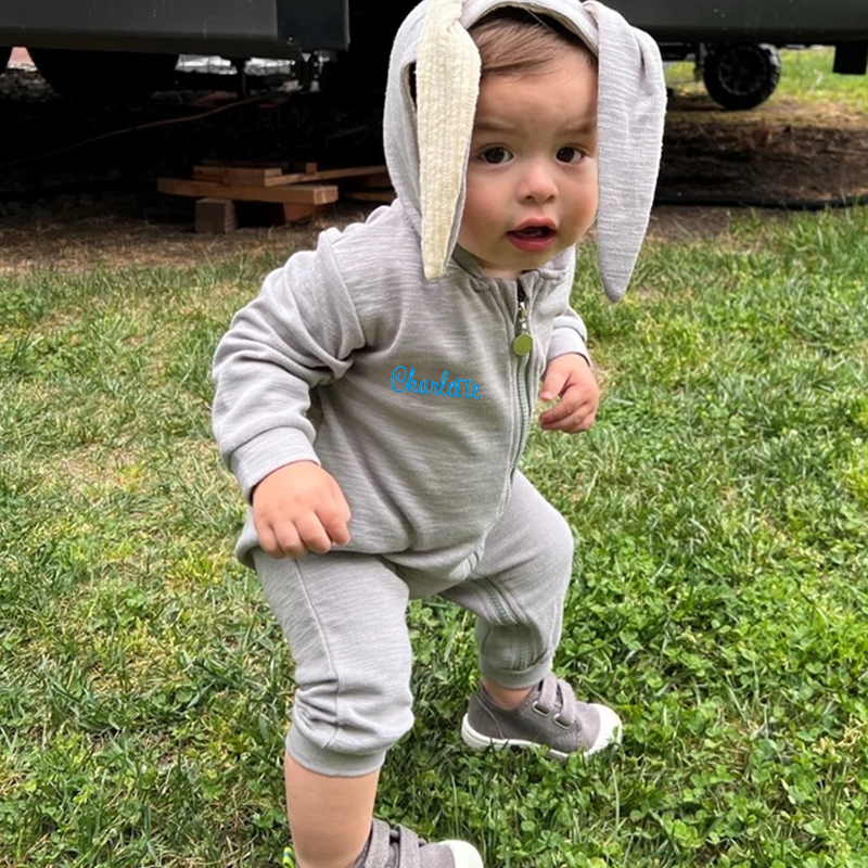 Personalized Embroidered Bunny Ear Baby Romper| Cloth121