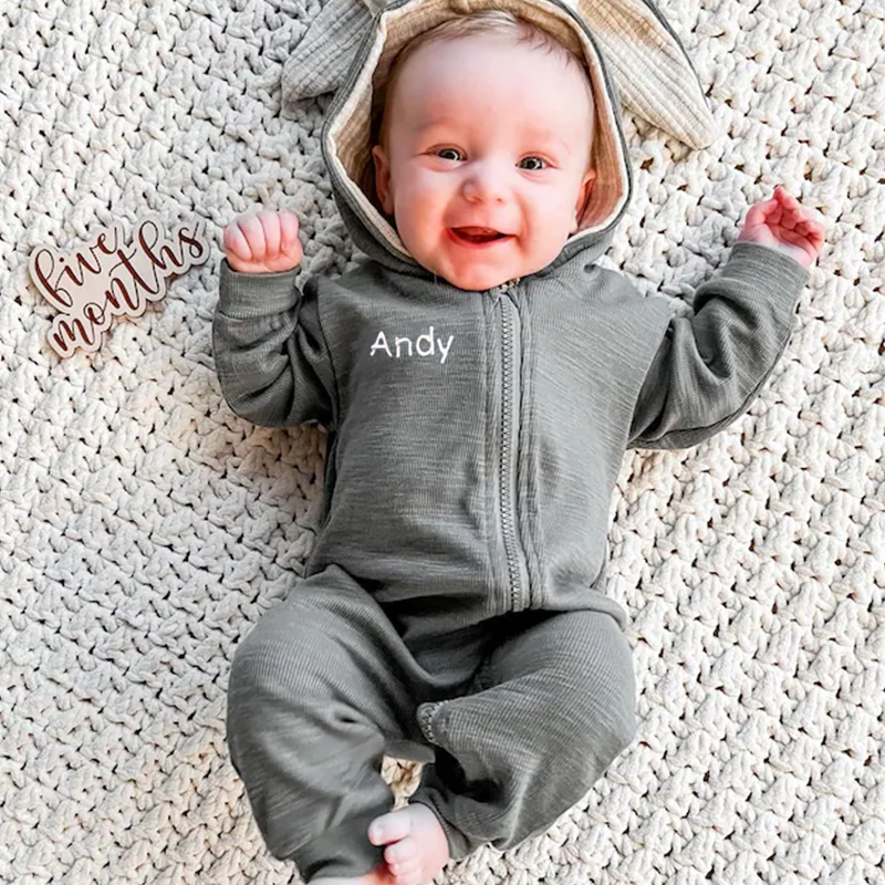 Personalized Embroidered Bunny Ear Baby Romper| Cloth121