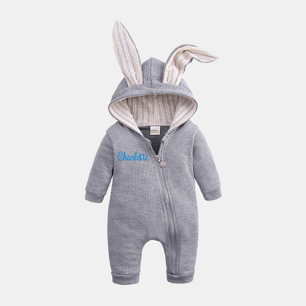 Personalized Embroidered Bunny Ear Baby Romper| Cloth121