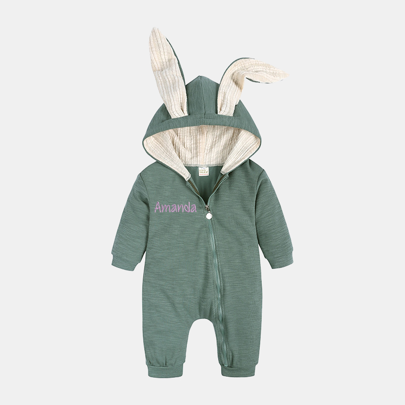 Personalized Embroidered Bunny Ear Baby Romper| Cloth121