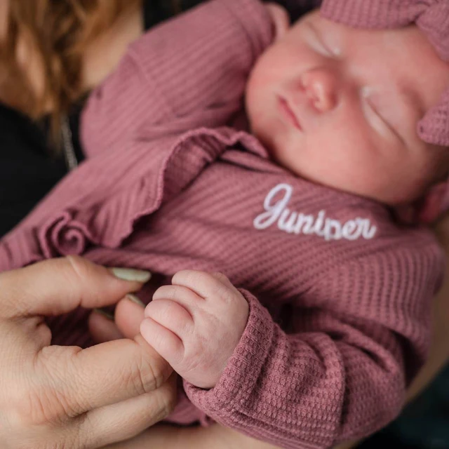 Personalized Baby Girl Embroidered Waffle Knit Ruffled Footie Outfit| BBCloth59