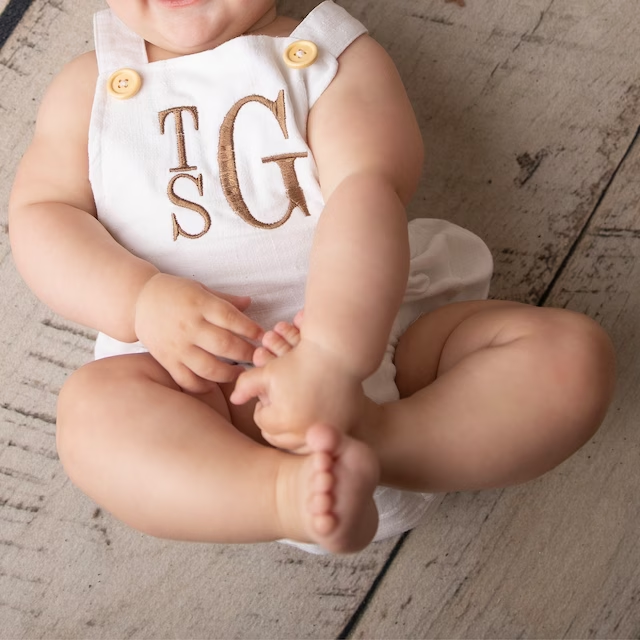 Personalized Baby embroidered unisex overalls suspenders Romper| BBcloth09