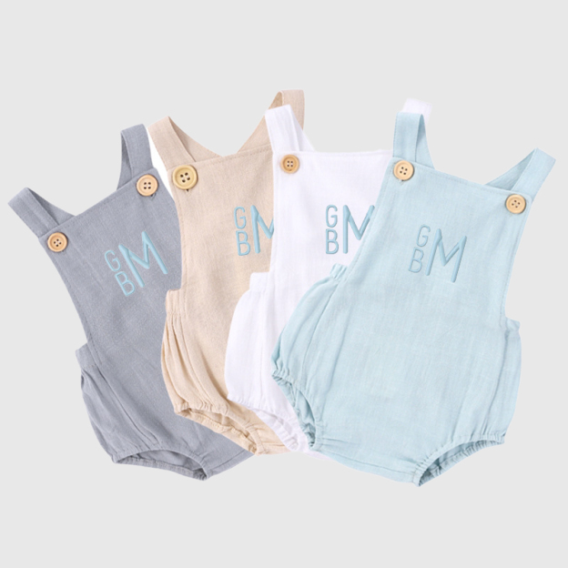 Personalized Baby embroidered unisex overalls suspenders Romper| BBcloth09