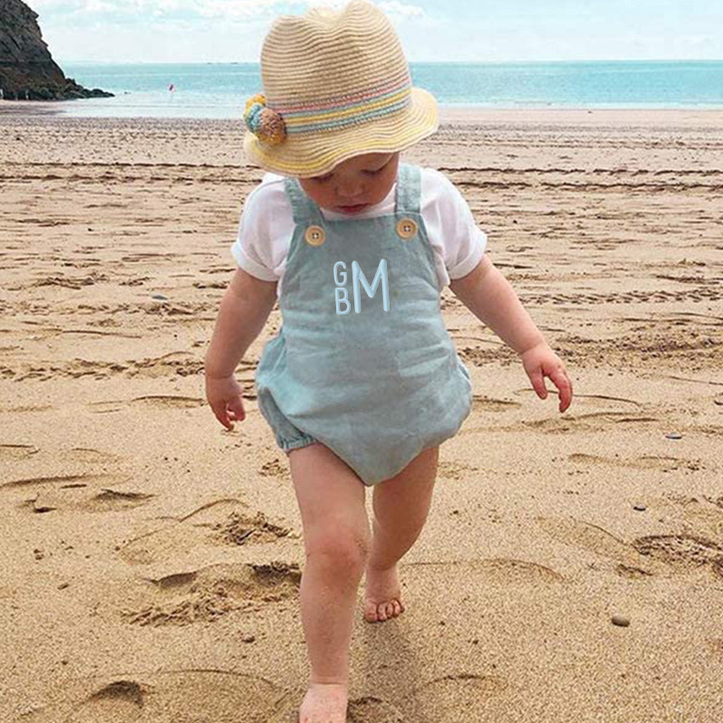 Personalized Baby embroidered unisex overalls suspenders Romper| BBcloth09
