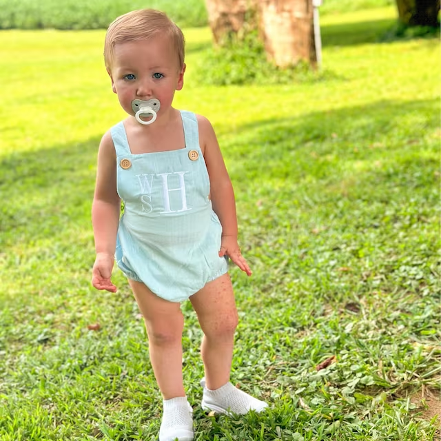 Personalized Baby embroidered unisex overalls suspenders Romper| BBcloth09