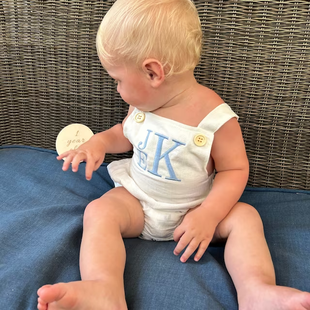 Personalized Baby embroidered unisex overalls suspenders Romper| BBcloth09