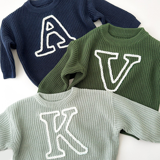 Personalized Kids Initial Hand Embroidered Sweater| Cloth187