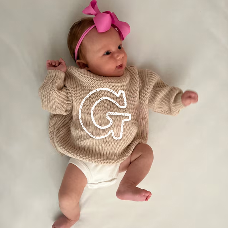 Personalized Kids Initial Hand Embroidered Sweater| Cloth187