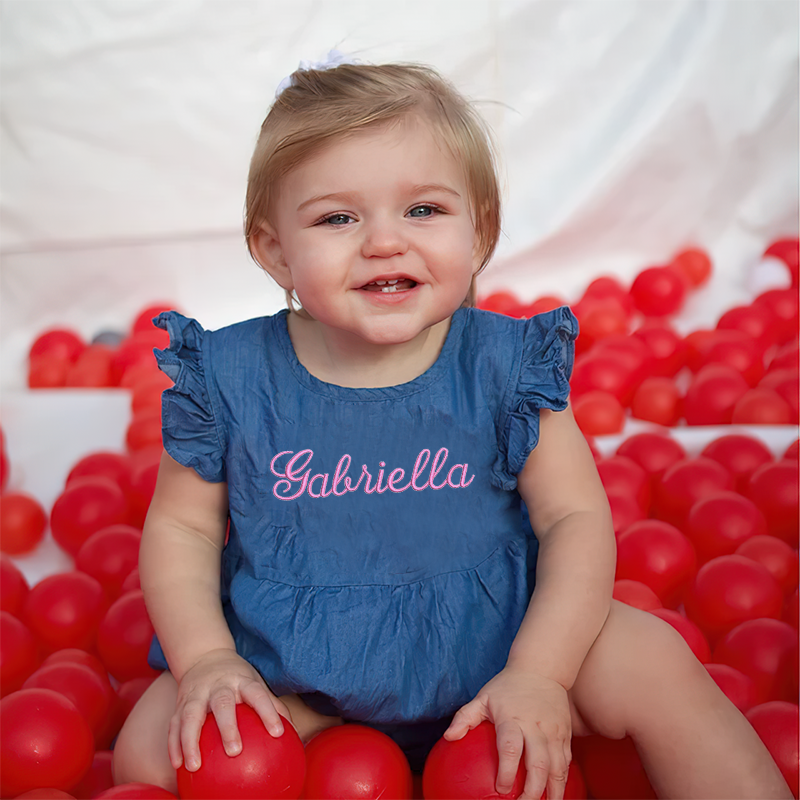 Personalized Girls Denim Bubble Romper| BBCloth34
