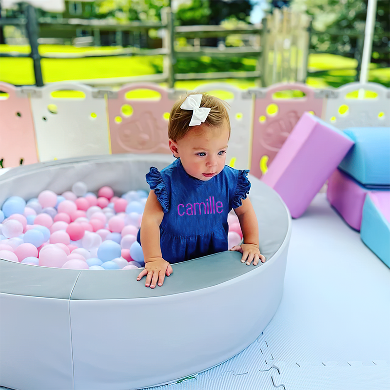 Personalized Girls Denim Bubble Romper| BBCloth34