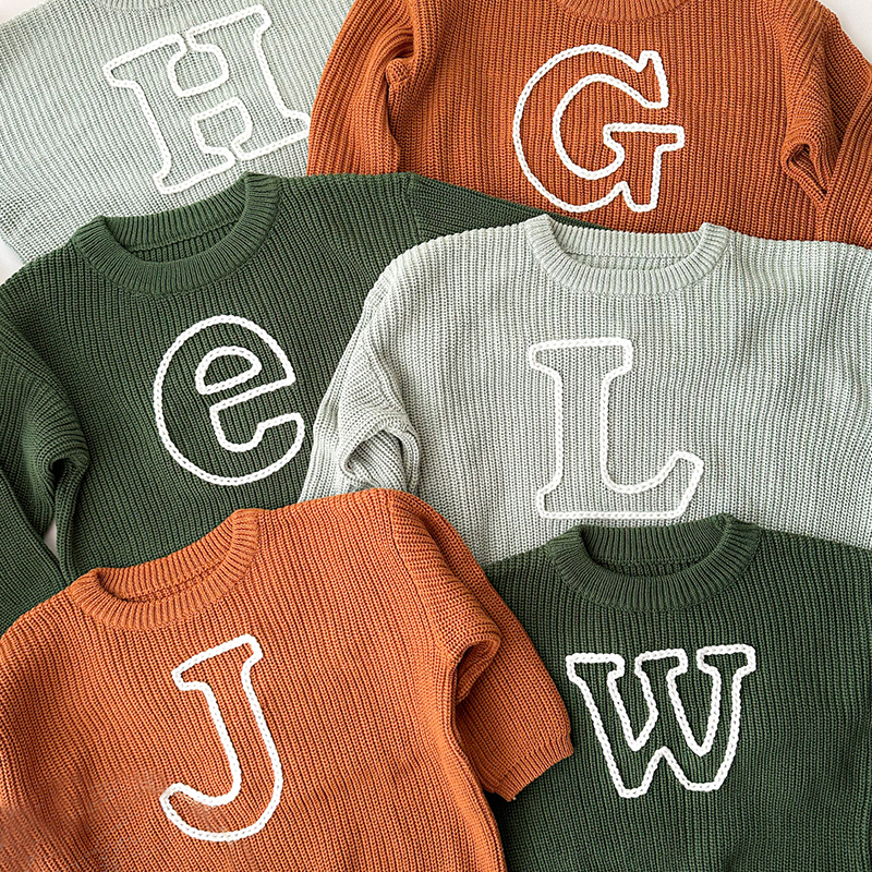 Personalized Kids Initial Hand Embroidered Sweater| Cloth187