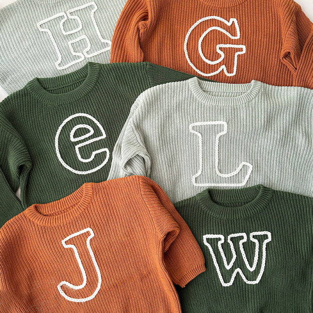 Personalized Kids Initial Hand Embroidered Sweater| Cloth187