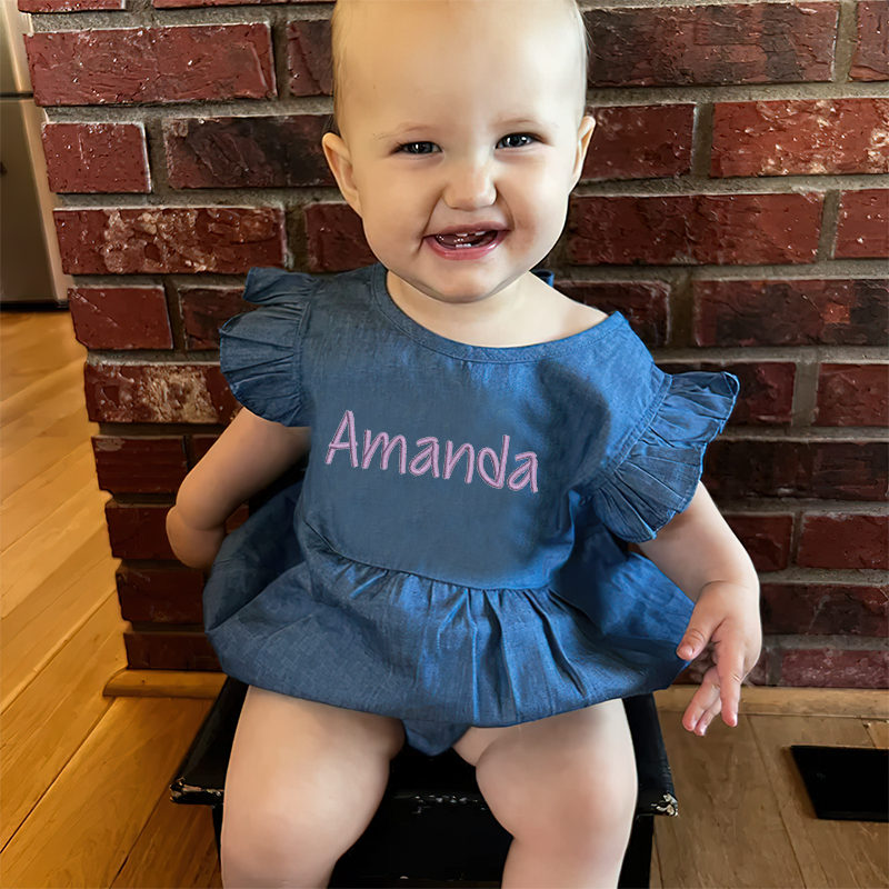 Personalized Girls Denim Bubble Romper| BBCloth34