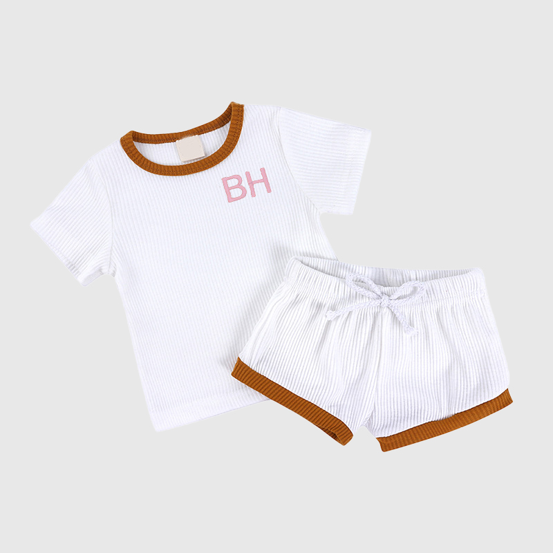 Personalized Kids Initials Ribbed Toddler Shorts Set| Cloth154
