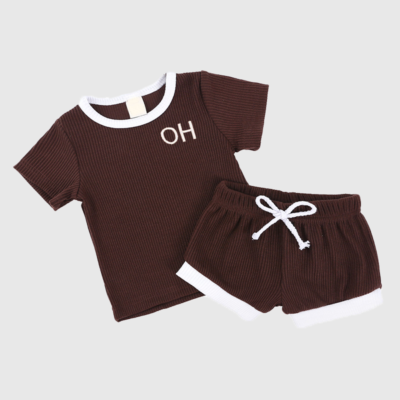 Personalized Kids Initials Ribbed Toddler Shorts Set| Cloth154