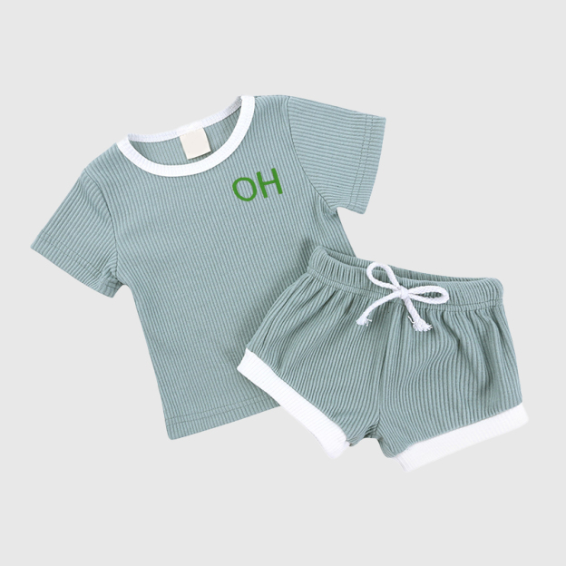 Personalized Kids Initials Ribbed Toddler Shorts Set| Cloth154