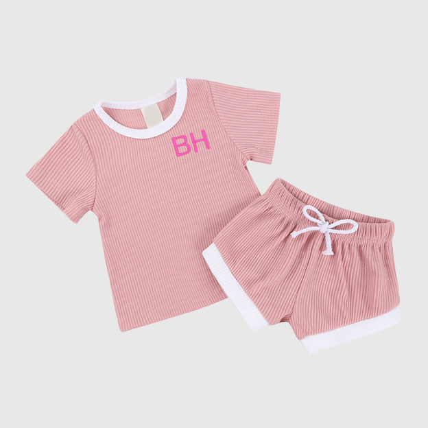 Personalized Kids Initials Ribbed Toddler Shorts Set| Cloth154