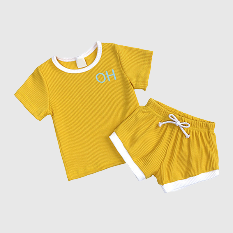 Personalized Kids Initials Ribbed Toddler Shorts Set| Cloth154