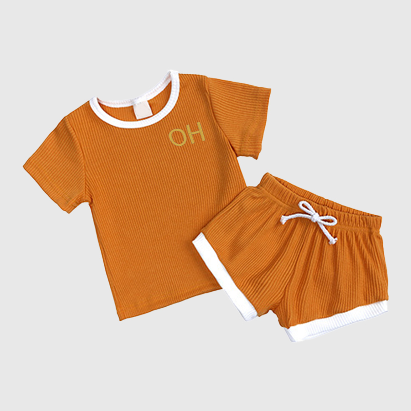 Personalized Kids Initials Ribbed Toddler Shorts Set| Cloth154