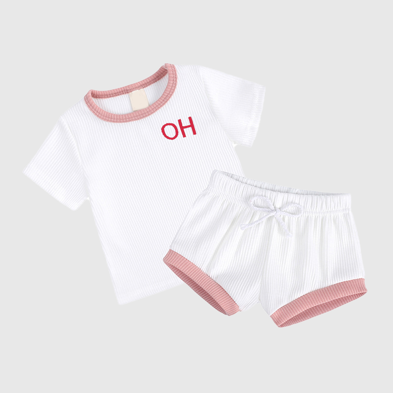 Personalized Kids Initials Ribbed Toddler Shorts Set| Cloth154