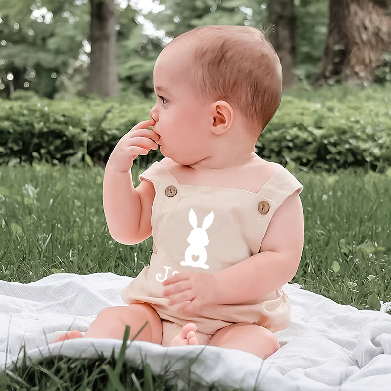 Personalized Baby unisex Bunny overalls suspenders Romper| BBCloth21