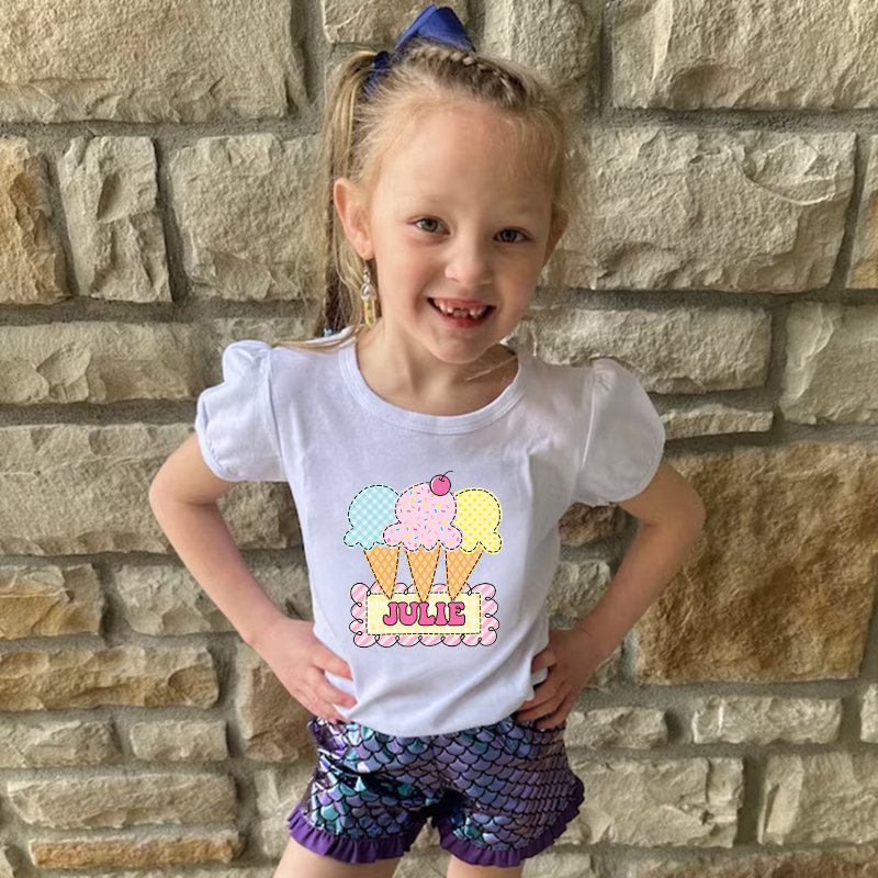 Personalized Girls Short Sleeve Ruffle Shirt| Cloth142