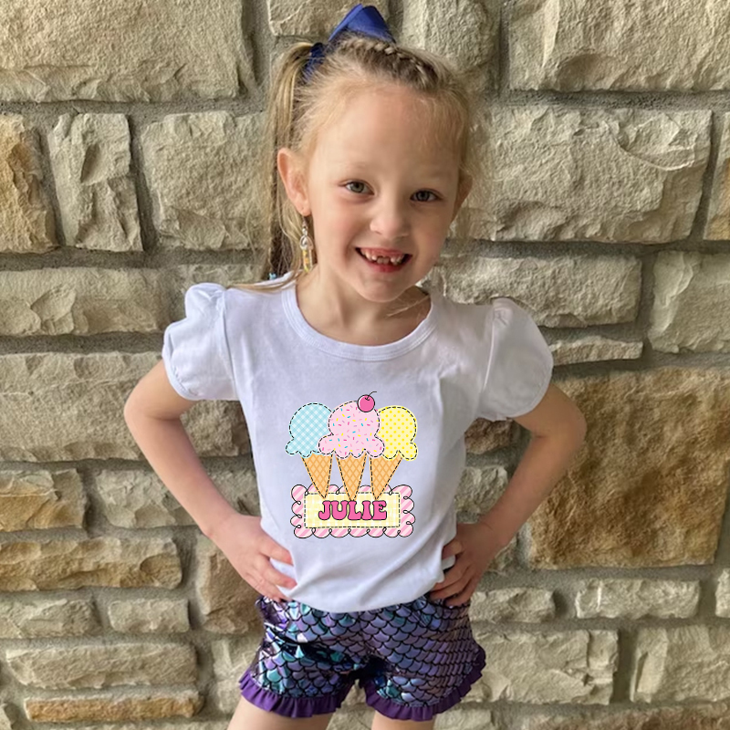 Personalized Girls Short Sleeve Ruffle Shirt| Cloth142