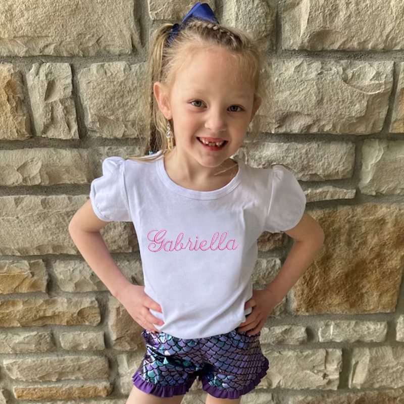 Personalized Girls Embroidered Short Sleeve Ruffle Shirt| Cloth141