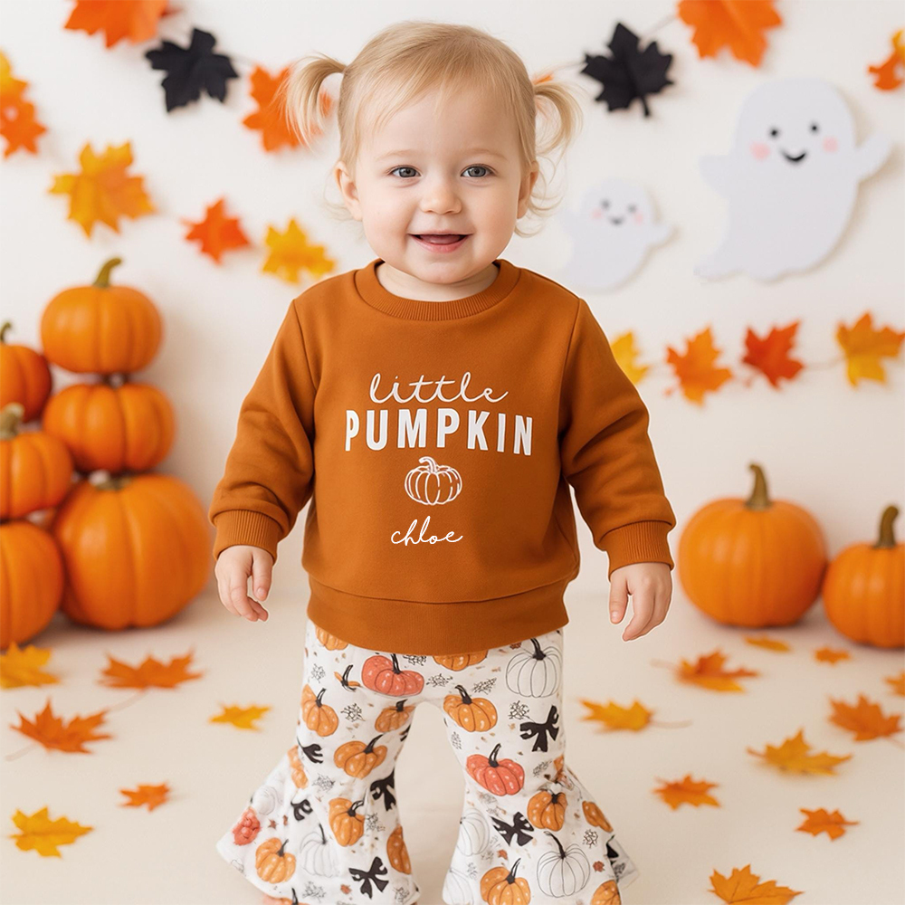 Personalized Baby Girl My Little Pumpkin Sweatshirt Set| YESHalloween07