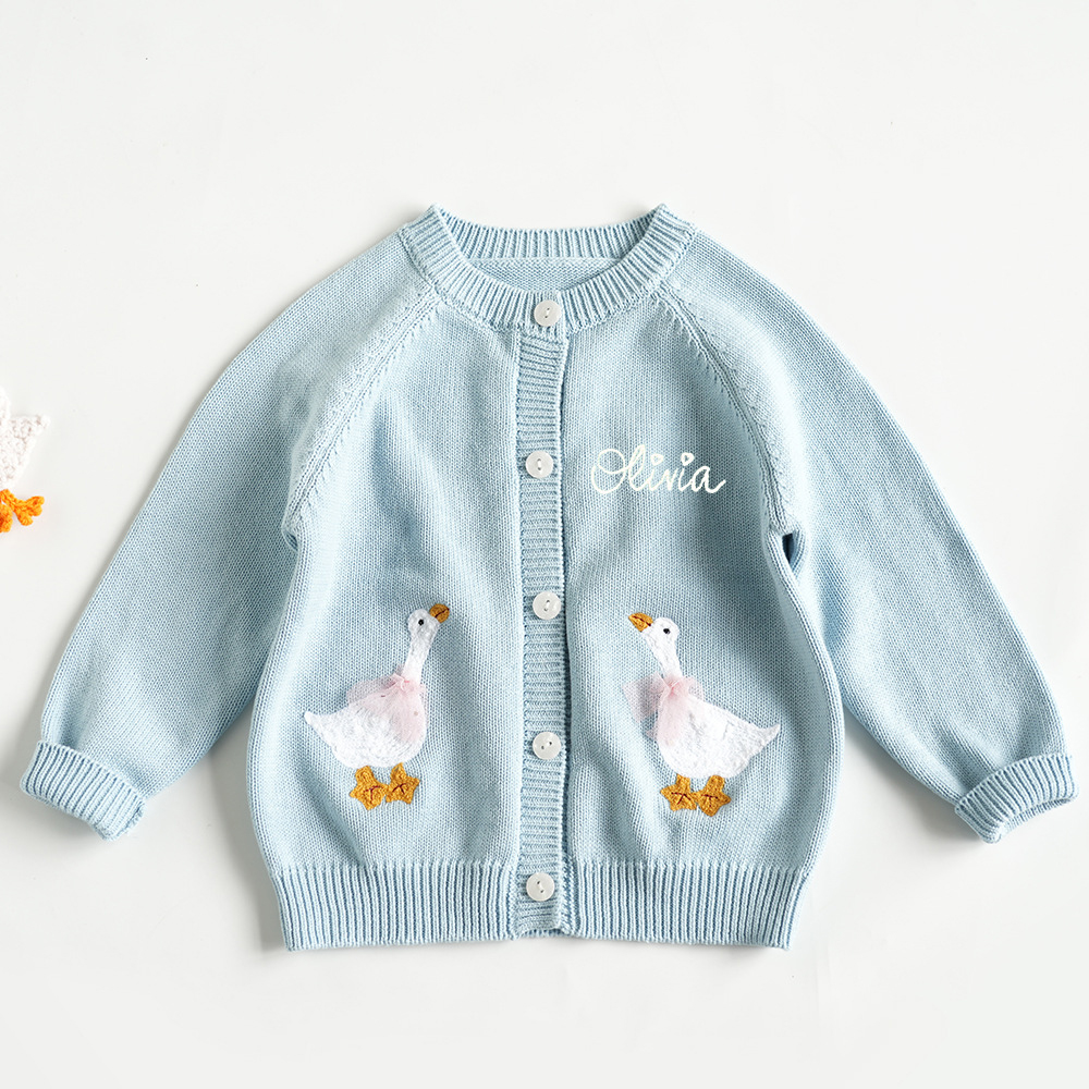 Personalized Girl Hand Embroidered Goose Cardigan| Cloth246
