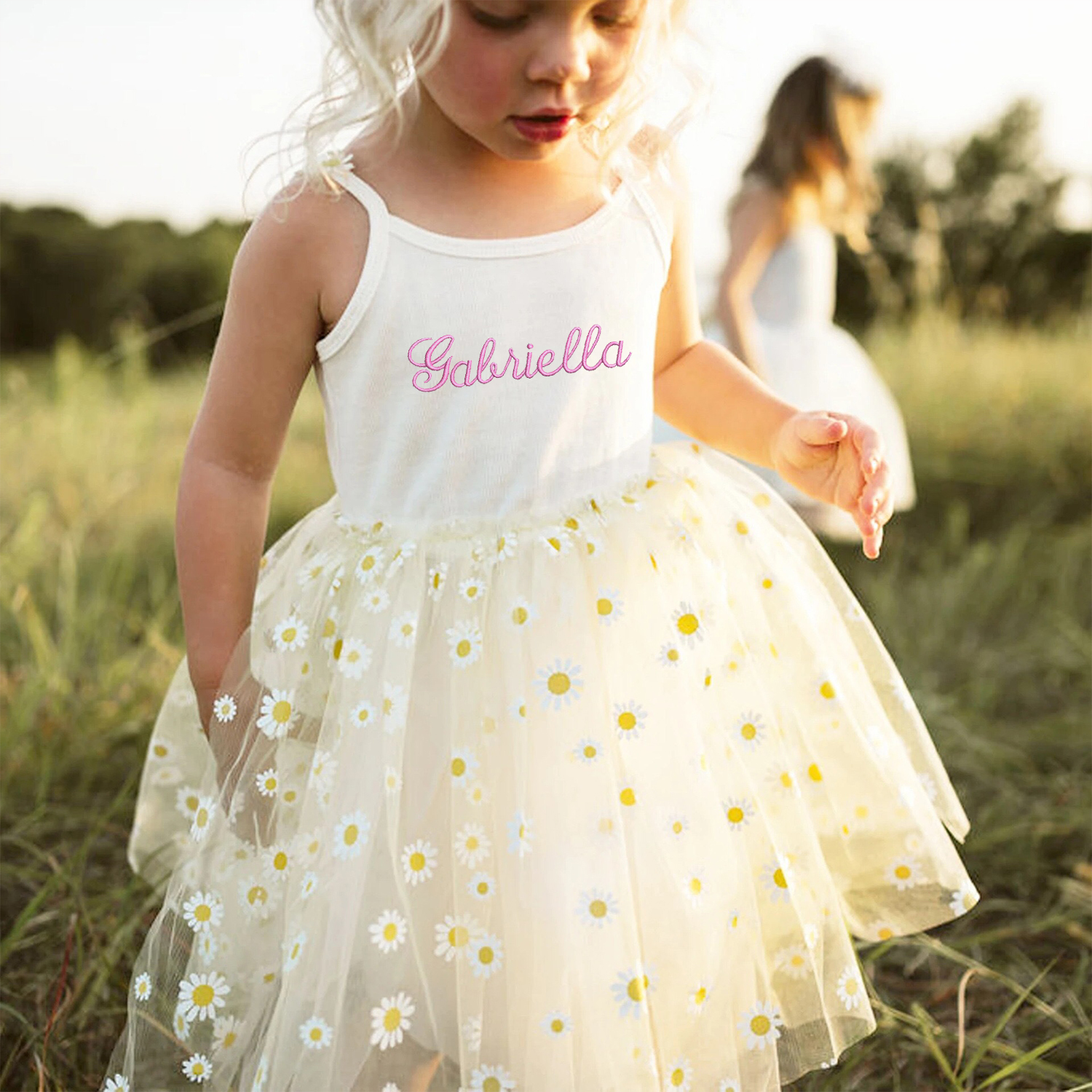 Personalized Girl Embroidered Daisy Tutu Dress| Dress12