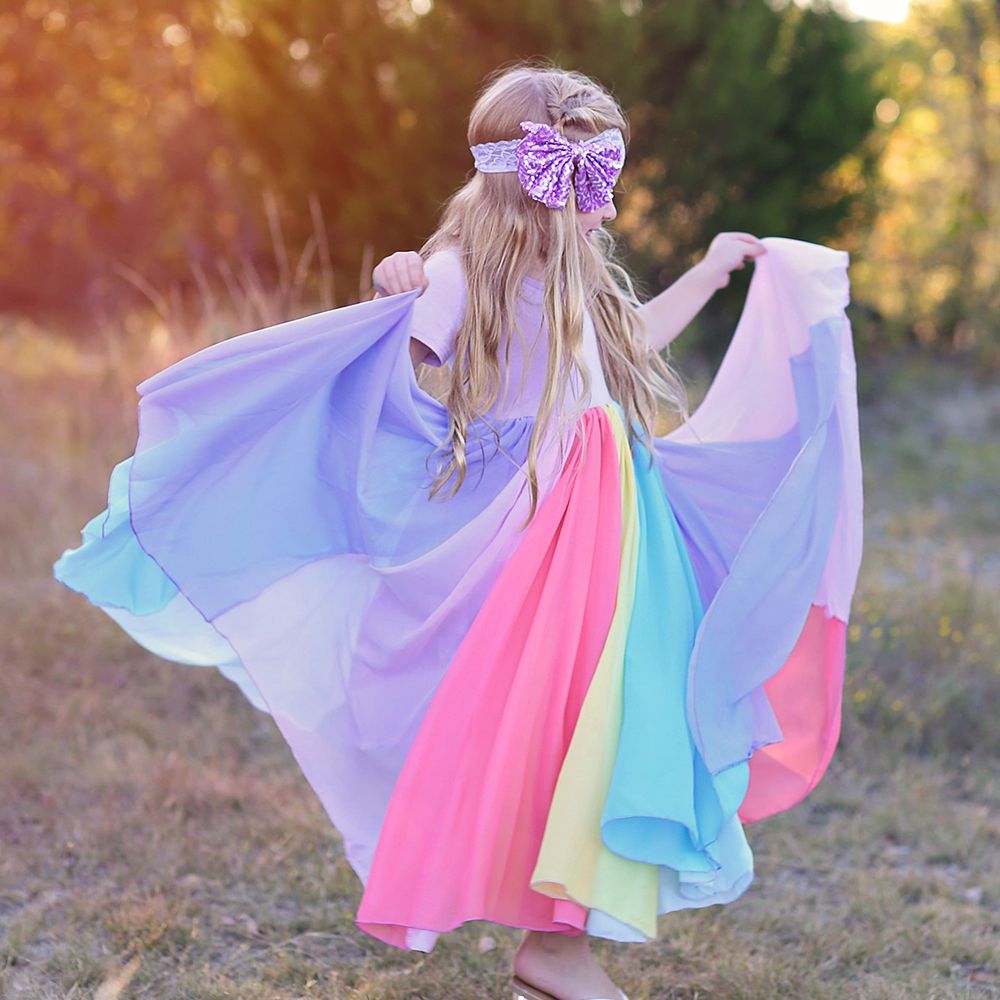 Personalized Girl Rainbow Twirly Party Dress| Dress23
